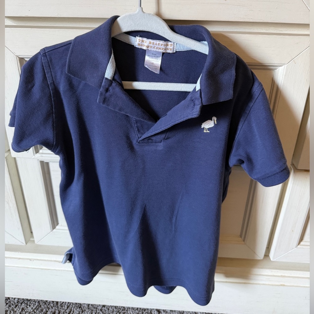 The Beaufort Bonnet Company Navy Kids Polo with Embroidered Bird